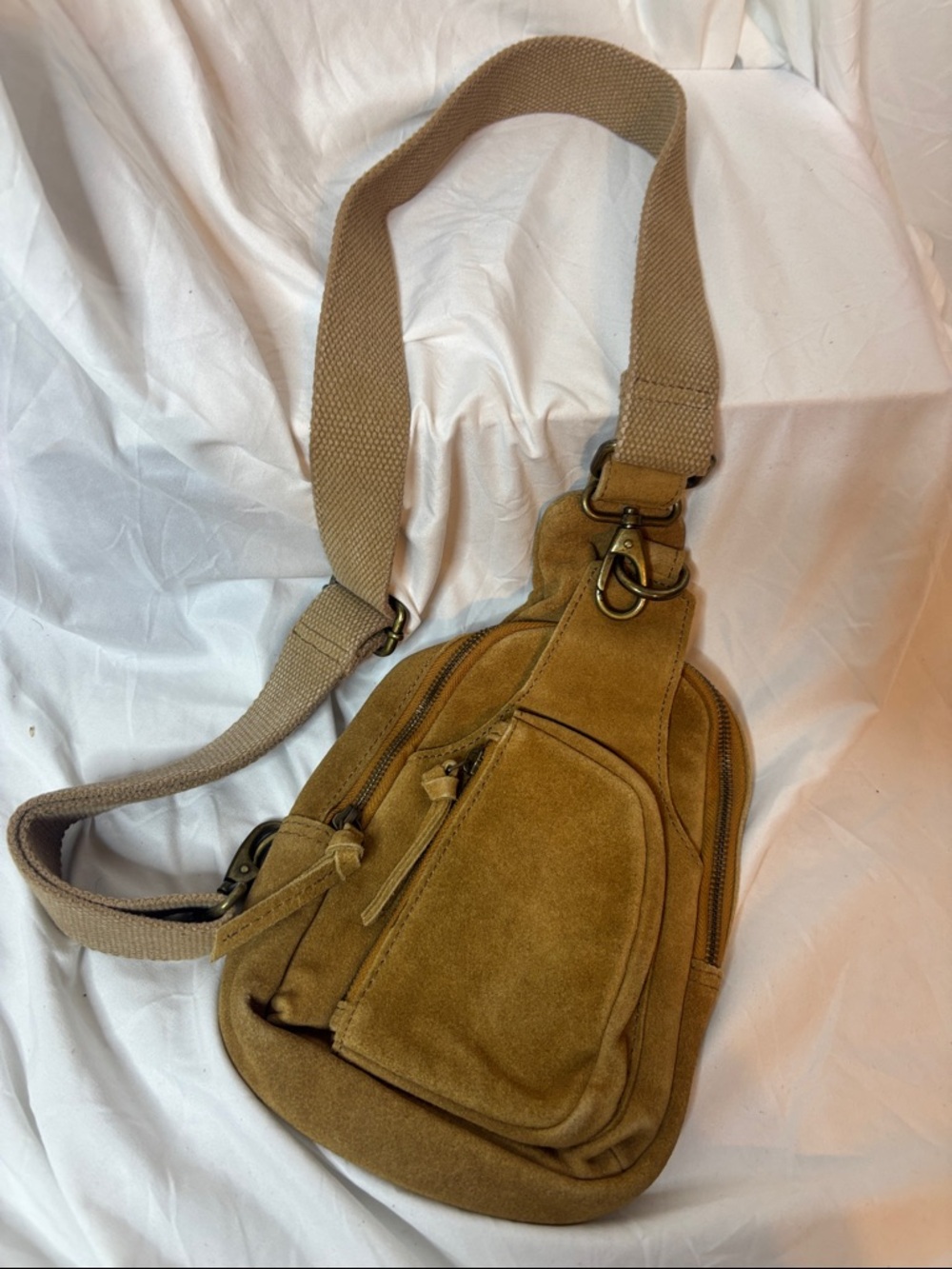 Free People Camel Suede Sling Belt Bag
